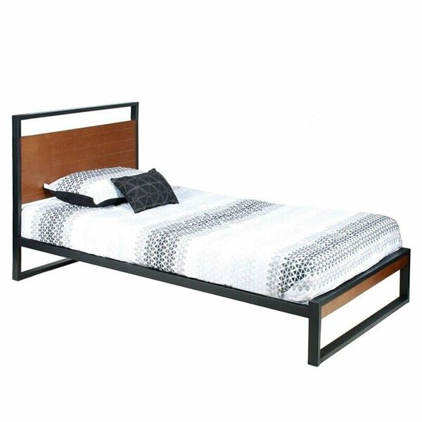 Better Home Maximo Metal & Wood Platform Twin Size Bed Frame Brown Oak MAXIMO-33